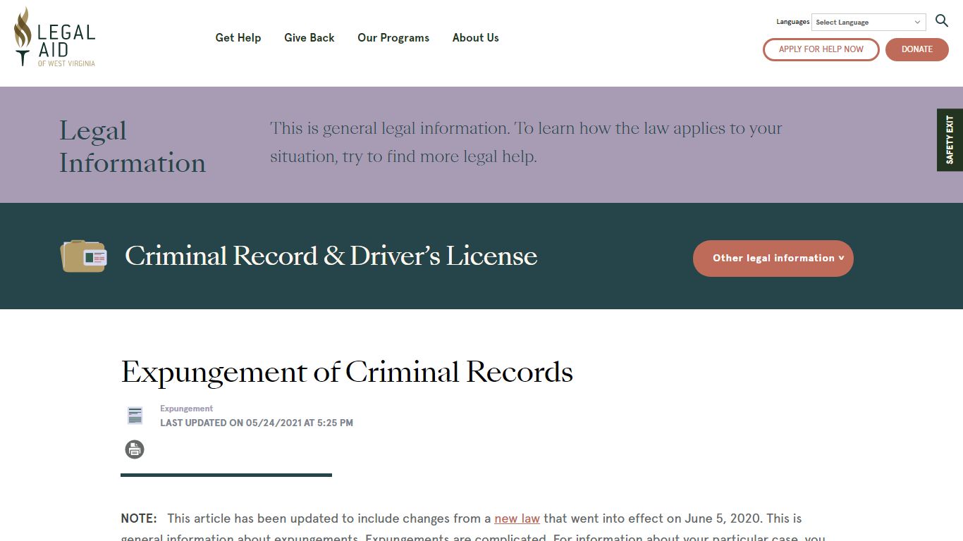 Expungement of Criminal Records - Legal Aid WV